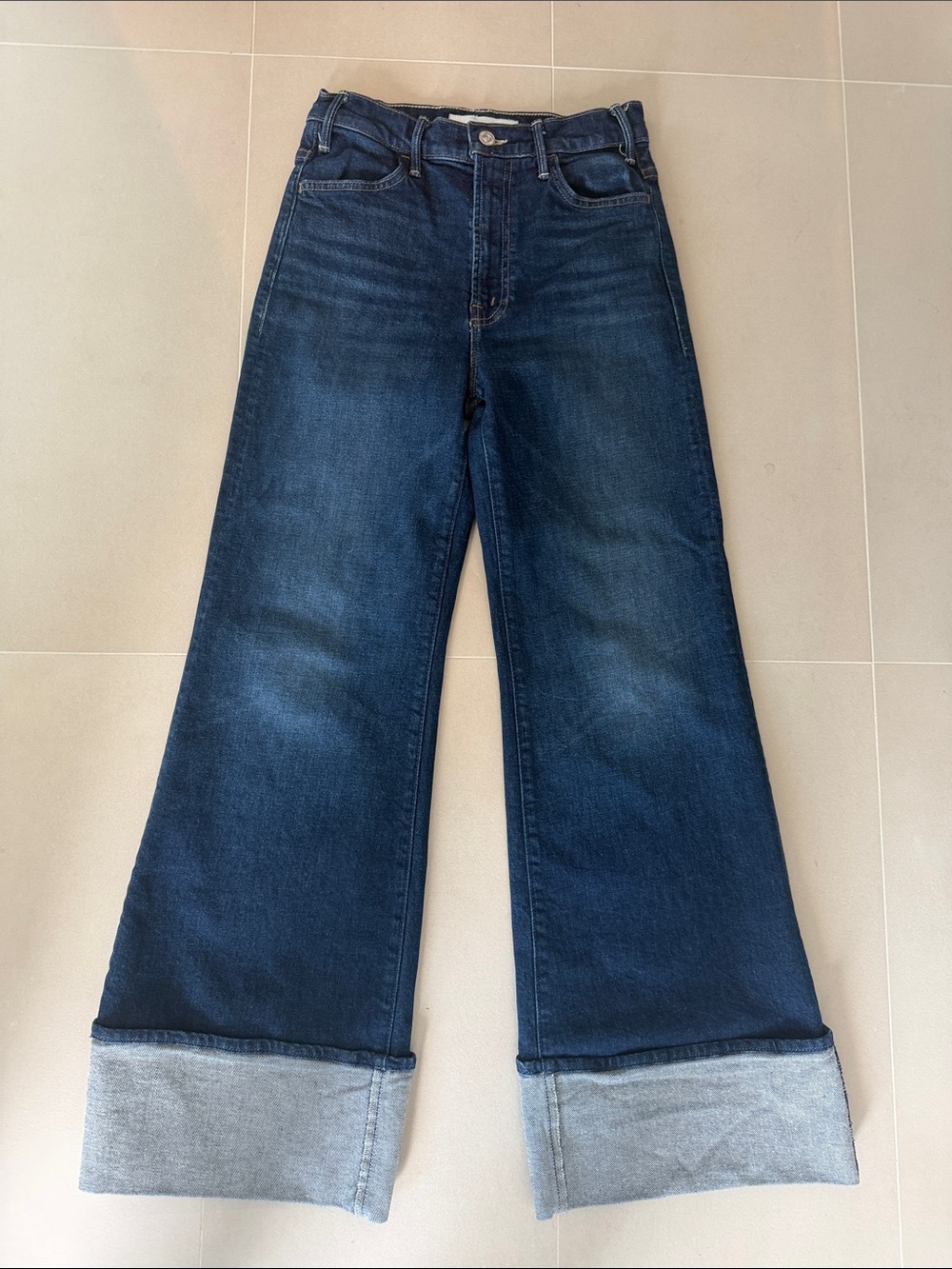 MOTHER Lil Mother Hustler Roller Sneak Cuff Dark Blue Wide-Leg Jeans
